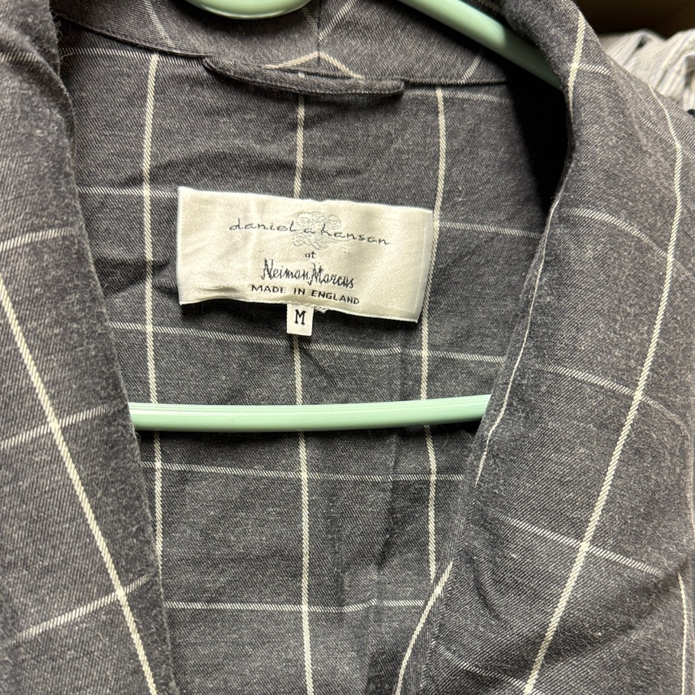 David Jensen grey checkered bathrobe size m.  For Newman Marcus